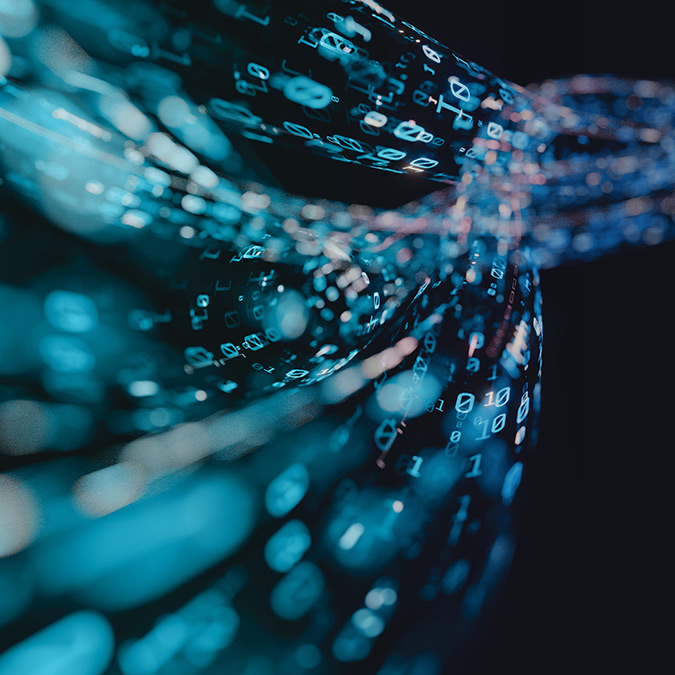 3D Rendering of abstract wire cable tunnel with digital binary data transmitting