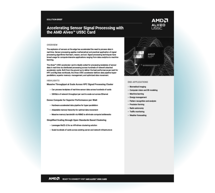 Accelerating Sensor Signal Processing with the AMD Alveo™ U55C Card solution brief cover