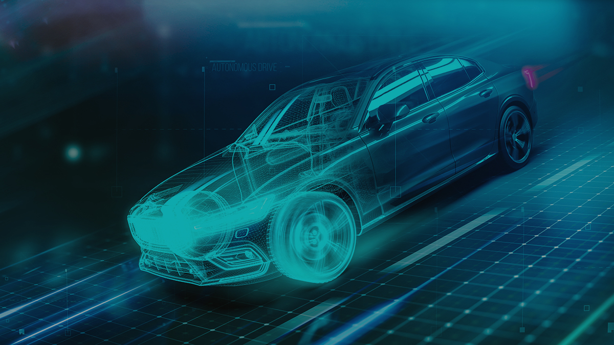 High speed futuristic sports car wireframe intersection in motion (3D Illustration)