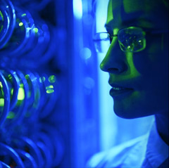 Woman working at a datacenter